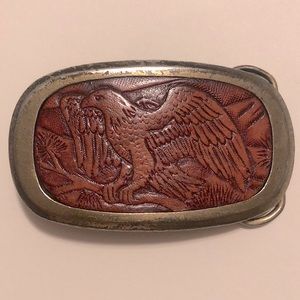 Vintage 80s Leather Eagle Belt Buckle. Made in USA